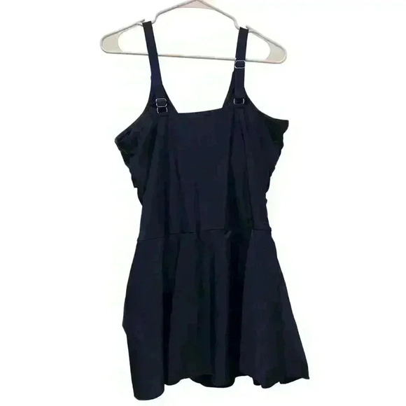 Navy Tummy Control V-Neck Ruched Tie Knot Skirt Swimdress Swimsuit NWT Size XL - Picture 4 of 10